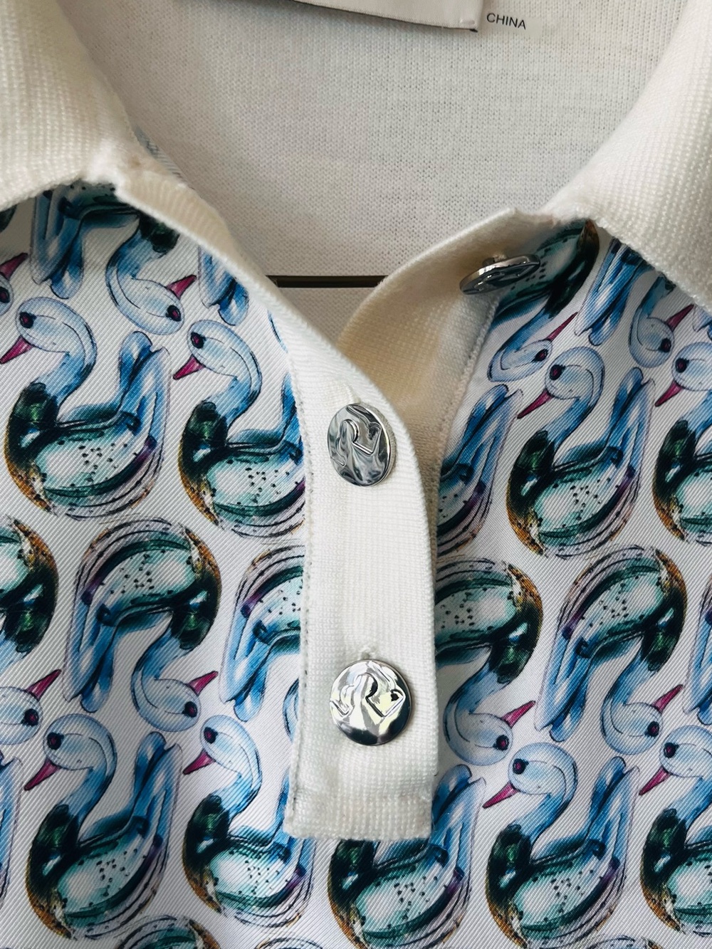 Tory Burch Cream and Blue Patterned Polo - Picture 2 of 4